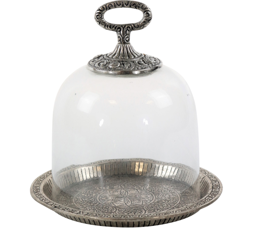 [3849] GLASS DOME W.PLATE"ALADIN" 19x19x21cm