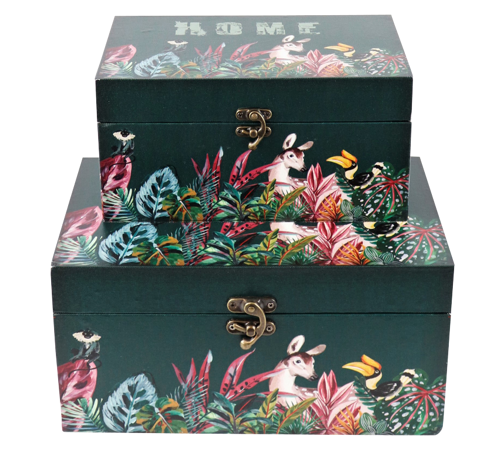 [4751] wooden box bambi s/2 30x18x5cm;24x14x12cm