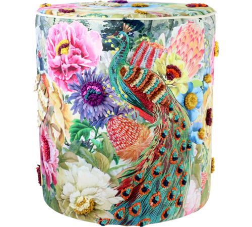 [9983] peacock-pouf based in grey 40x40x45cm