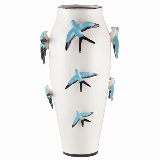 [39517] Vase Blue birds ceramic Ø20x38 cm