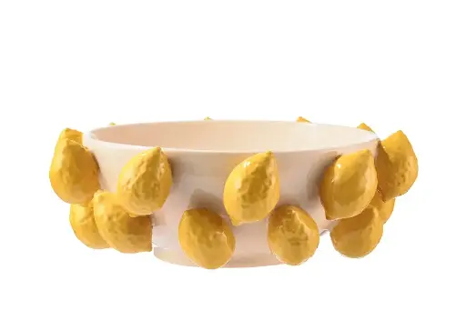[275-204] BEIGE/YELLOW CERAMIC BOWL 'LEMON' D33x12h