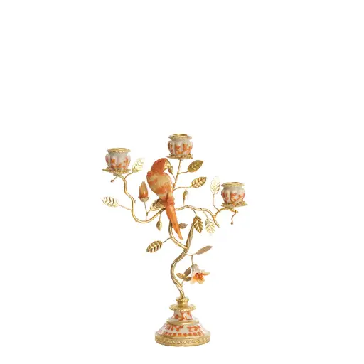 [6075390] Candle stick 3L 22,5x9x31,5 cm LOROS orange-cream+l gold