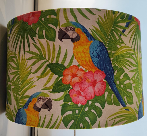 [Shd-2025-006] Drum Shade Parrots and Green leaves 40x40x25cm