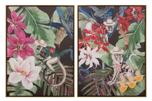 [308302] MACAQUE SET 2 CANVAS WITH GOLDEN FRAME 60x4x80 CM